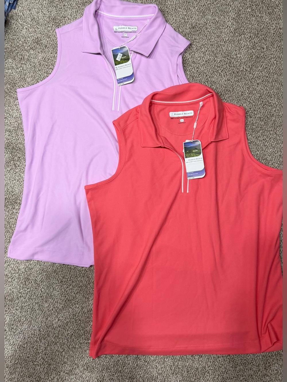 Pebble Beach Set of 2 - Women’s Sleeveless Polo Tank Tops - Lilac & Coral